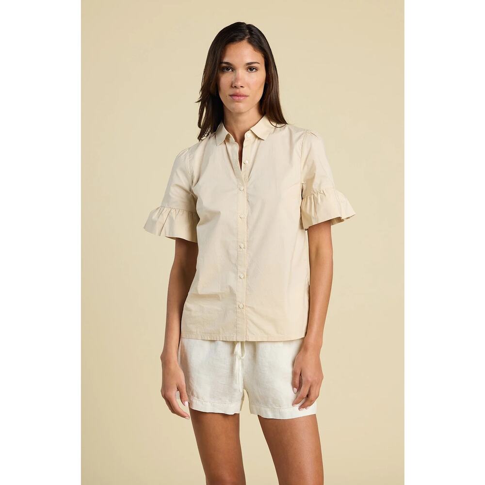 Trovata Birds Of Paradis M Lena Blouse Top Tahini Short Sleeve 100% Cotton